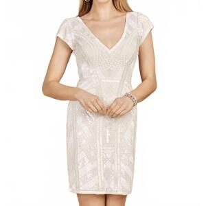 NEW LARA v-neck beaded bridal mini dress with cap sleeves in ivory
